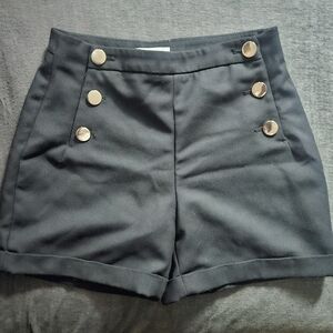 H&M Black High Waist Shorts with Gold Buttons